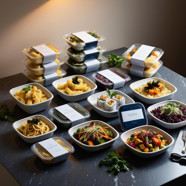 Тарелки с разными блюдами